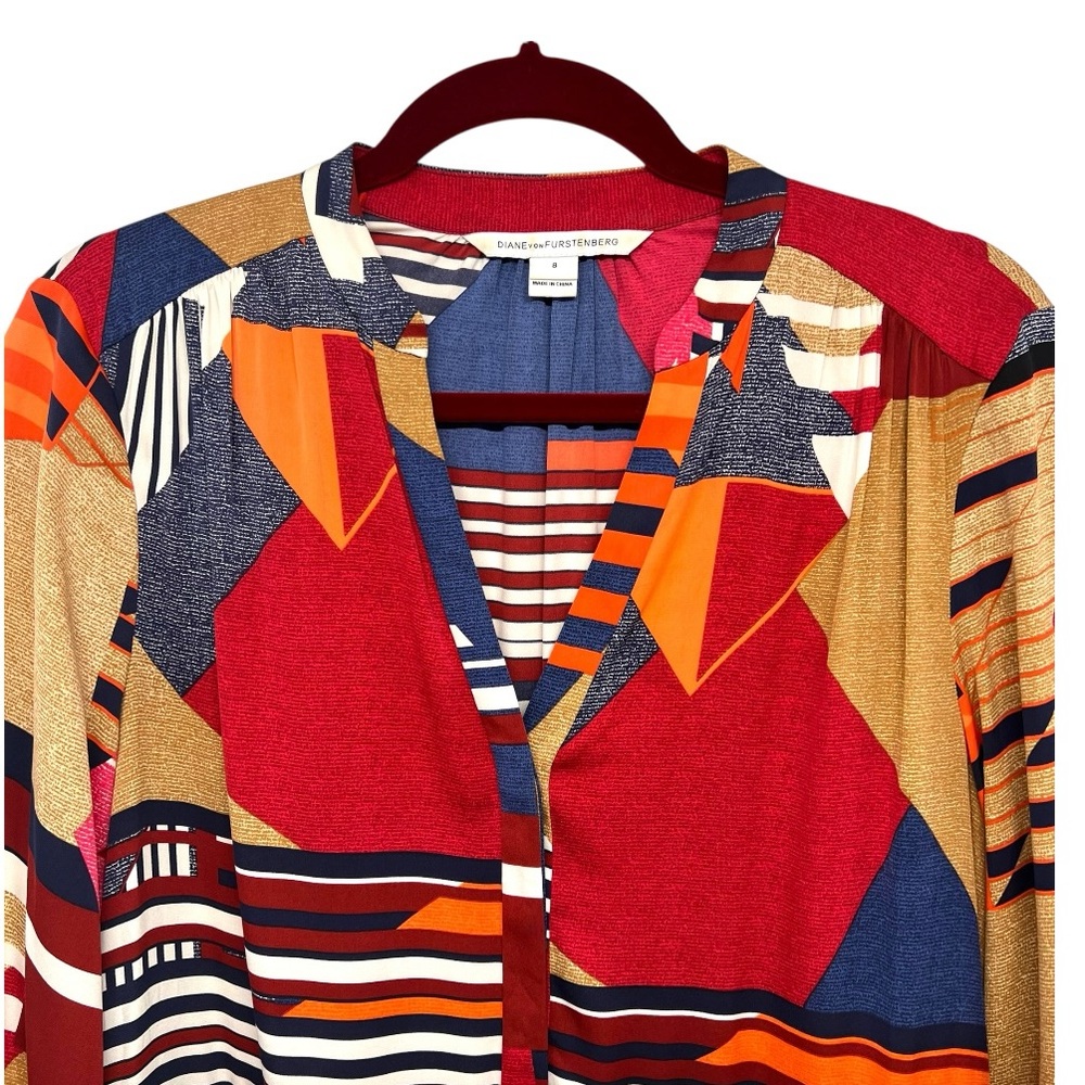 Diane Von Furstenberg Freya Silk Blend Colorful Abstract Shift Dress Women’s 8 - Picture 6 of 15